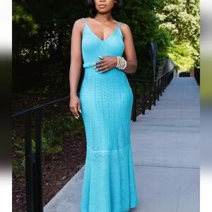 House of Harlow 1960 Turquoise Ankle Knit Dress Size LARGE